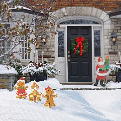 Glitzhome 15" H Wooden Gingerbread Man Christmas Yard Stakes,Set of 3