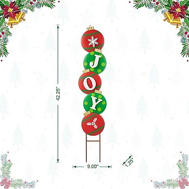 Glitzhome Joy Garden Yard Stake, 42" Metal Yard Signs Christmas Hanging Wall Xmas Decorative