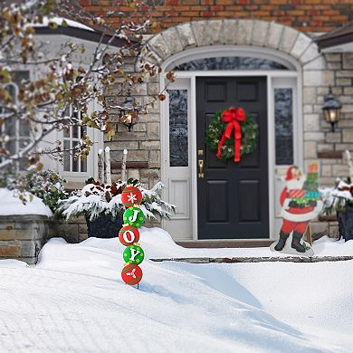 Glitzhome Joy Garden Yard Stake, 42" Metal Yard Signs Christmas Hanging Wall Xmas Decorative