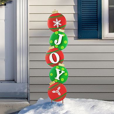 Glitzhome Joy Garden Yard Stake, 42" Metal Yard Signs Christmas Hanging Wall Xmas Decorative