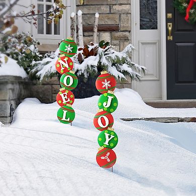 Glitzhome Joy Garden Yard Stake, 42" Metal Yard Signs Christmas Hanging Wall Xmas Decorative