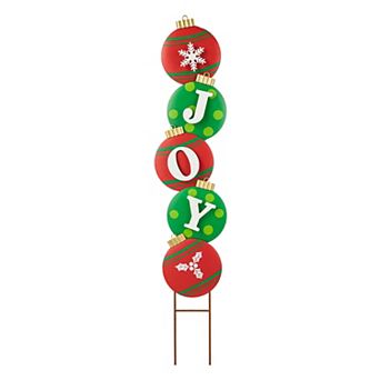 Glitzhome Joy Garden Yard Stake, 42" Metal Yard Signs Christmas Hanging Wall Xmas Decorative