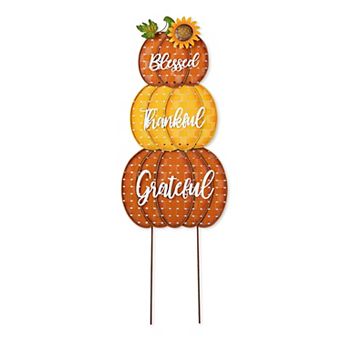 Glitzhome 35.5" H Fall Stacked Pumpkins Yard Stakes, Thanksgiving Stacked Pumpkins Garden Yard Sign