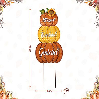 Glitzhome 35.5" H Fall Stacked Pumpkins Yard Stakes, Two Function