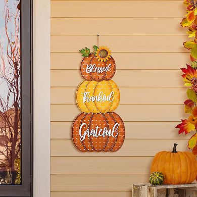 Glitzhome 35.5" H Fall Stacked Pumpkins Yard Stakes, Two Function