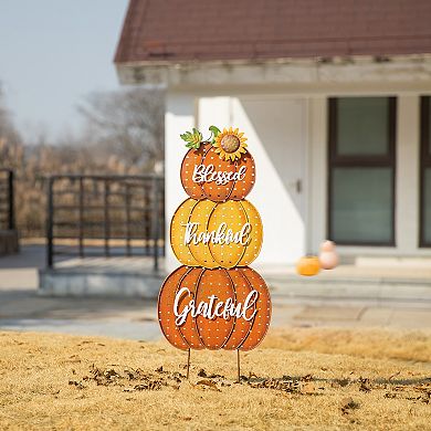 Glitzhome 35.5" H Fall Stacked Pumpkins Yard Stakes, Two Function