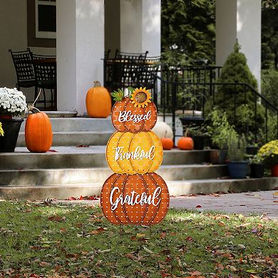 Glitzhome 35.5" H Fall Stacked Pumpkins Yard Stakes, Two Function