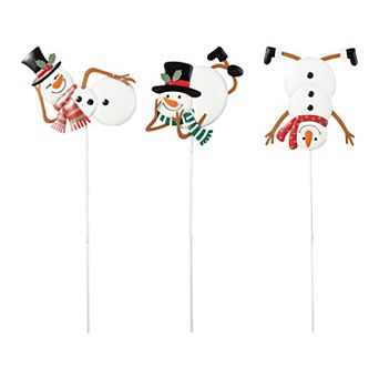 Glitzhome Set of 3 Metal Snowman Yard Sign with Stake, 24" H Christmas Wall Hanging Decoration