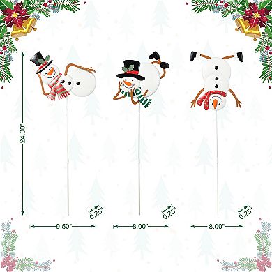 Glitzhome Set of 3 Metal Snowman Yard Sign with Stake, 24" H Christmas Wall Hanging Decoration