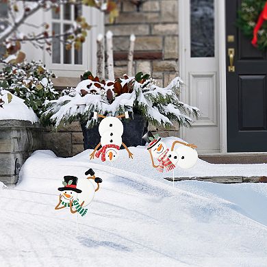 Glitzhome Set of 3 Metal Snowman Yard Sign with Stake, 24" H Christmas Wall Hanging Decoration