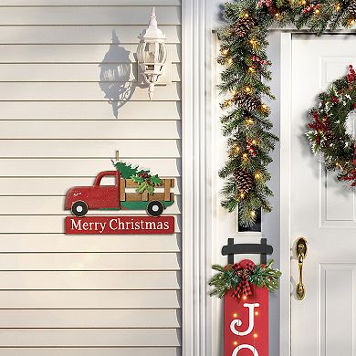 Glitzhome Wooden Metal Christmas Truck Yard Stake, Lawn Garden Standing Sign Lawn Patio Wall Decor
