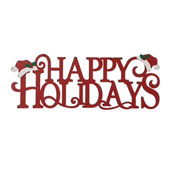 Glitzhome Happy Holidays Wall Sign, Metal Cutout Words Christmas Wall Decor, 24×9 Inch