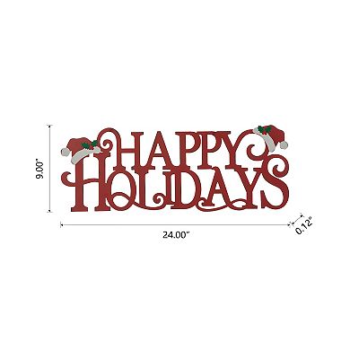 Glitzhome Happy Holidays Wall Sign, Metal Cutout Words Christmas Wall Decor, 24×9 Inch