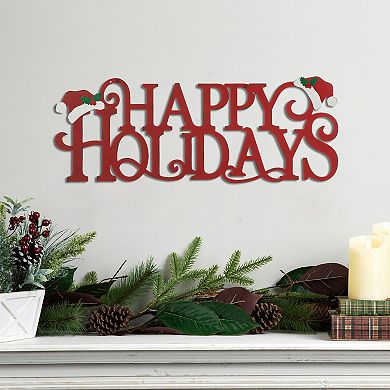 Glitzhome Happy Holidays Wall Sign, Metal Cutout Words Christmas Wall Decor, 24×9 Inch