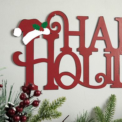 Glitzhome Happy Holidays Wall Sign, Metal Cutout Words Christmas Wall Decor, 24×9 Inch