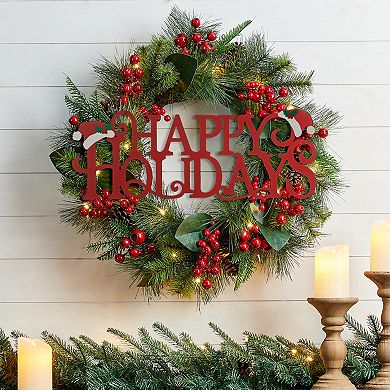 Glitzhome Happy Holidays Wall Sign, Metal Cutout Words Christmas Wall Decor, 24×9 Inch
