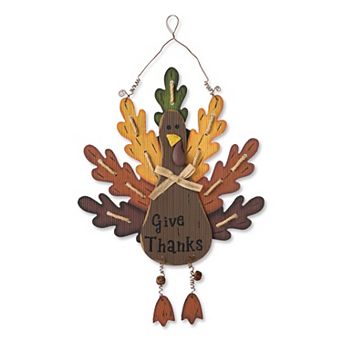 Glitzhome 20.67" H Wooden Turkey Wall Sign, Thanksgiving Front Door Wall Hanging Decor