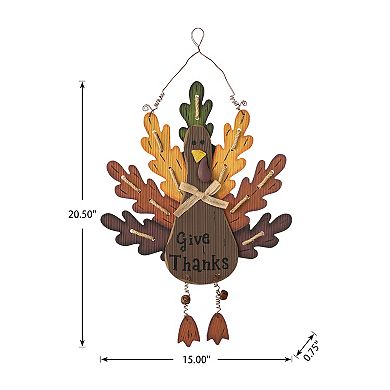 Glitzhome 20.67" H Wooden Turkey Wall Sign, Thanksgiving Front Door Wall Hanging Decor