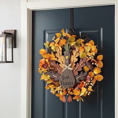 Glitzhome 20.67" H Wooden Turkey Wall Sign, Thanksgiving Front Door Wall Hanging Decor
