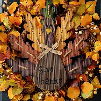 Glitzhome 20.67" H Wooden Turkey Wall Sign, Thanksgiving Front Door Wall Hanging Decor