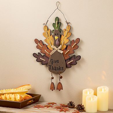 Glitzhome 20.67" H Wooden Turkey Wall Sign, Thanksgiving Front Door Wall Hanging Decor