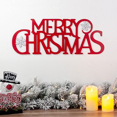 Glitzhome 24"L Merry Christmas Wall Sign, Metal Cutout Words Wall Decor