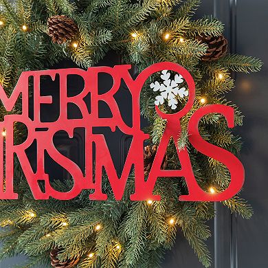 Glitzhome 24"L Merry Christmas Wall Sign, Metal Cutout Words Wall Decor