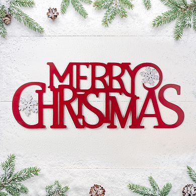 Glitzhome 24"L Merry Christmas Wall Sign, Metal Cutout Words Wall Decor