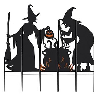 Glitzhome Set of 5 Halloween Metal Yard Stake - Silhouette Witches with Cauldron Hanging Wall Decor