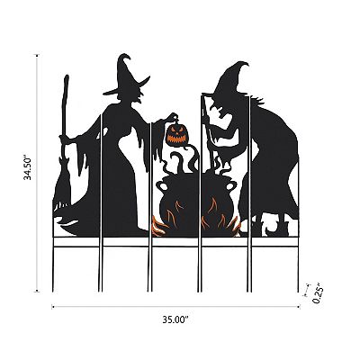 Glitzhome Set of 5 Halloween Metal Silhouette Witches with Cauldron Yard Stakes