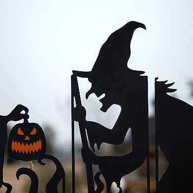 Glitzhome Set of 5 Halloween Metal Silhouette Witches with Cauldron Yard Stakes