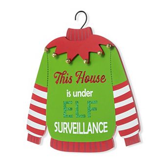 Glitzhome 13.25"h Wooden Christmas Elf Word Sign Door Hanger
