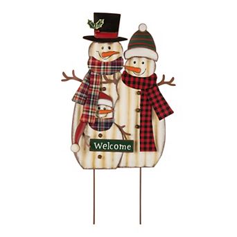 Glitzhome 30" H Metal Snowman Family Yard Stake, Christmas Outdoor Standing Hanging Display
