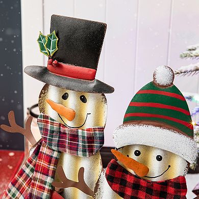 Glitzhome 30" H Metal Snowman Family Yard Stake, Christmas Outdoor Standing Hanging Display