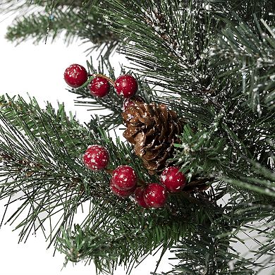 Glithome 4ft Flocked Christmas Porch Tree Decor, Potted Christmas Tree With 100 Warm