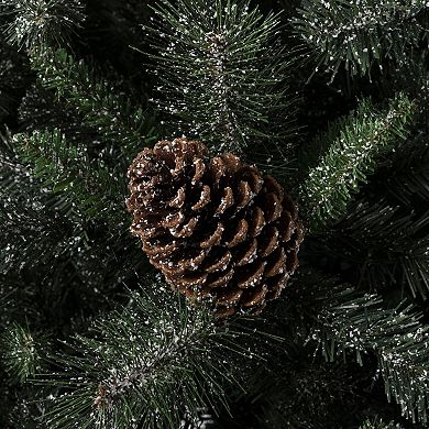 Glithome 4ft Flocked Christmas Porch Tree Decor, Potted Christmas Tree With 100 Warm