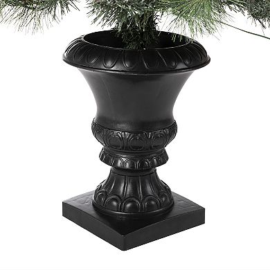 Glithome 4ft Flocked Christmas Porch Tree Decor, Potted Christmas Tree With 100 Warm