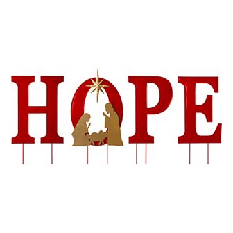 Glitzhome 32" H Lighted Metal Hope Yard Stake, Christmas Garden Ornaments Wall Hanging Decor