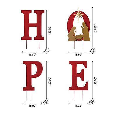 Glitzhome 32" H Lighted Metal Hope Yard Stake, Christmas Garden Ornaments Wall Hanging Decor