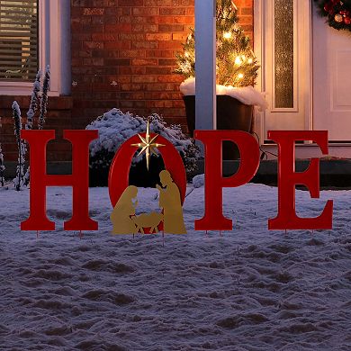 Glitzhome 32" H Lighted Metal Hope Yard Stake, Christmas Garden Ornaments Wall Hanging Decor