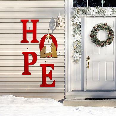 Glitzhome 32" H Lighted Metal Hope Yard Stake, Christmas Garden Ornaments Wall Hanging Decor