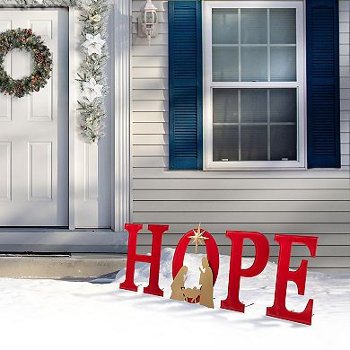 Glitzhome 32" H Lighted Metal Hope Yard Stake, Christmas Garden Ornaments Wall Hanging Decor