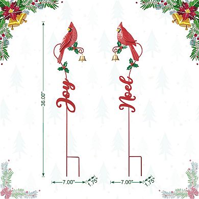 Glitzhome Set of 2 Cardinal Yard Sign Stakes, 36"H Christmas Metal JOY & NOEL Wall Decor