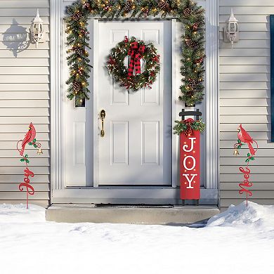 Glitzhome Set of 2 Cardinal Yard Sign Stakes, 36"H Christmas Metal JOY & NOEL Wall Decor