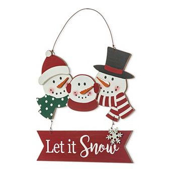 Glitzhome 12.75“H Christmas Snowman Family Wall Decor, Let it Snow Hanging Wood Wall Art Sign