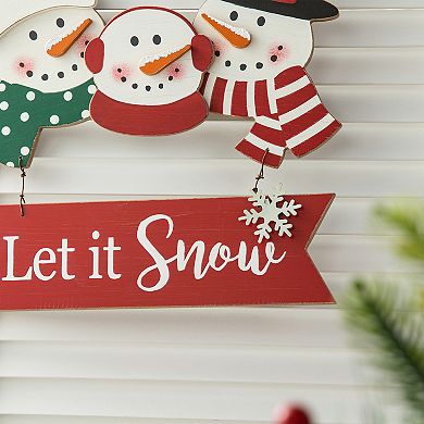 Glitzhome 12.75“H Christmas Snowman Family Wall Decor, Let it Snow Hanging Wood Wall Art Sign