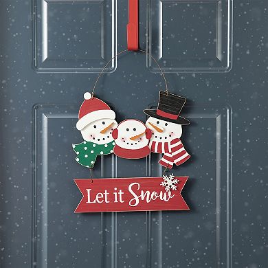 Glitzhome 12.75“H Christmas Snowman Family Wall Decor, Let it Snow Hanging Wood Wall Art Sign