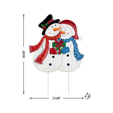 Glitzhome 30"H Metal Snowman Yard Stake, Welcome Sign Garden Standing Decor for Christmas