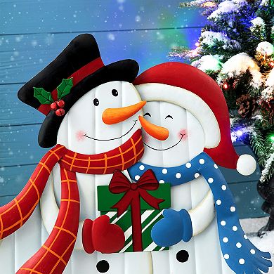 Glitzhome 30"H Metal Snowman Yard Stake, Welcome Sign Garden Standing Decor for Christmas