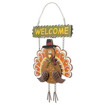 Glitzhome 17.91" H Metal Wooden Turkey Welcome Sign, Thanksgiving Turkey Wall Hanging Decor